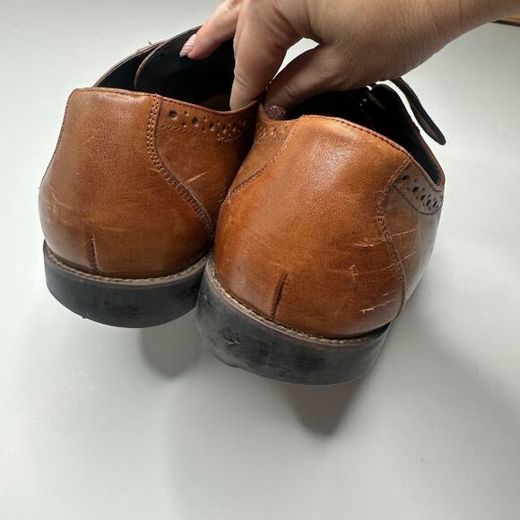 Stacy Adams Garrison Cognac Wingtip Leather Dress Shoes - Picture 7 of 11